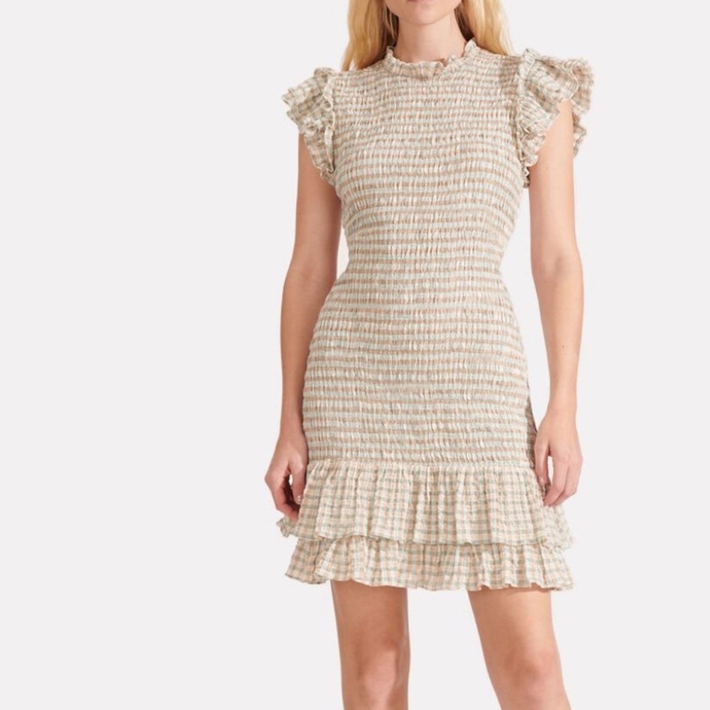 Veronica Beard Cici Smocked seasucker plaid mini dress